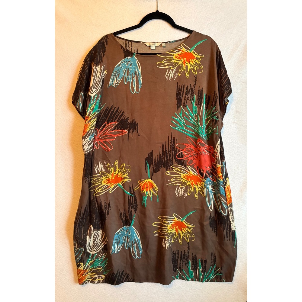 Boden‎ Brown Floral Print Short Sleeve Shift Dress Plus Size 16